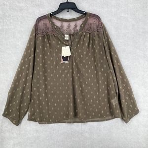 Bila Blouse‎ Womens XXL 2Xl Taupe Chiffon Balloon Sleeve Lace Top Shirt Career